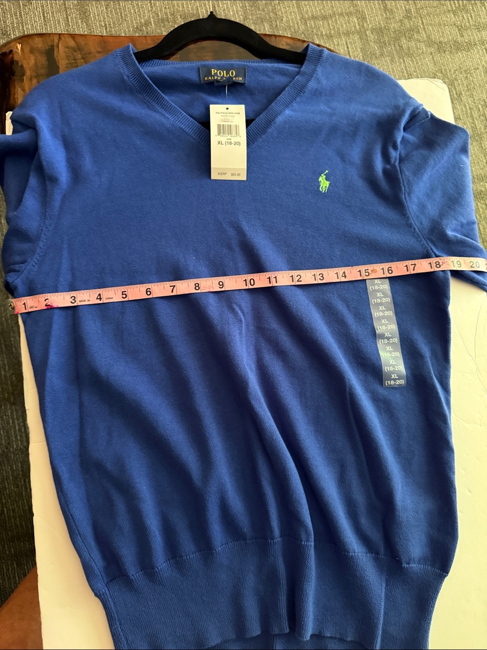 Polo by Ralph Lauren V-Neck Sweater - Cobalt Blue with Lime Logo - Picture 12 of 14